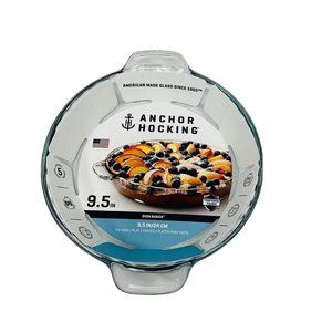 Anchor Hocking Fluted Deep Pie Dish Plate With Handles 9.5" Clear Glass USA NEW